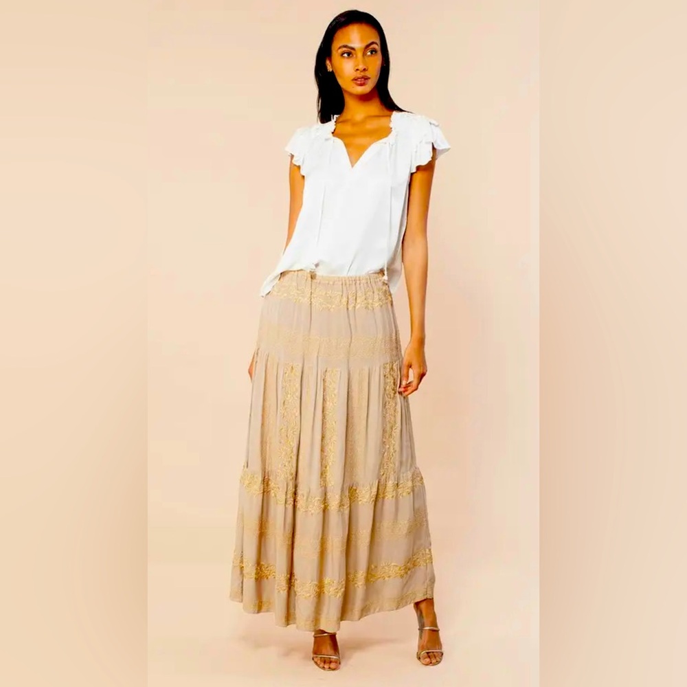 NWT Hale Bob Sasha Maxi Skirt NWT Made in India Sand/Gold Size XXS